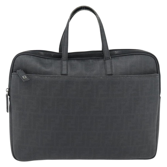 FENDI Zucca Canvas Hand Bag PVC Black Silver Auth 181259