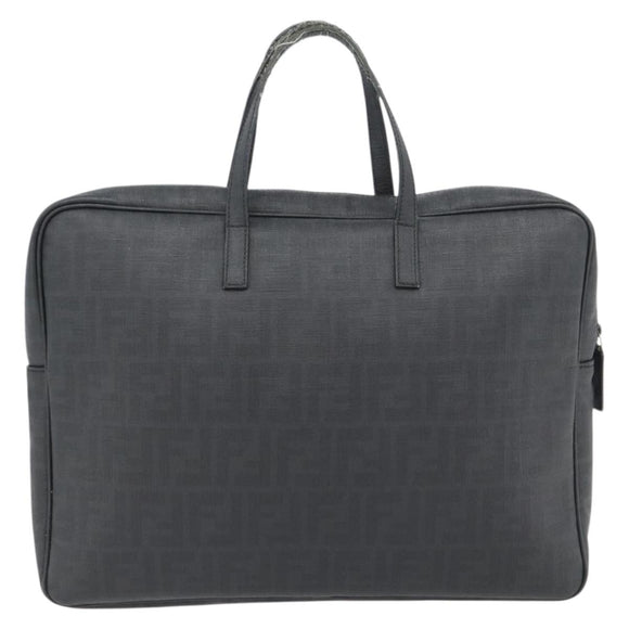 FENDI Zucca Canvas Hand Bag PVC Black Silver Auth 181259