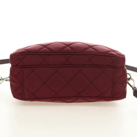 PRADA Shoulder Bag Nylon Bordeaux Silver Auth 181261M
