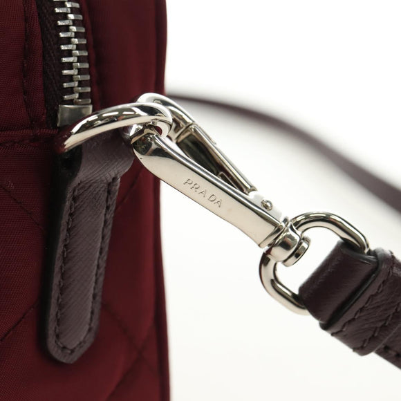 PRADA Shoulder Bag Nylon Bordeaux Silver Auth 181261M