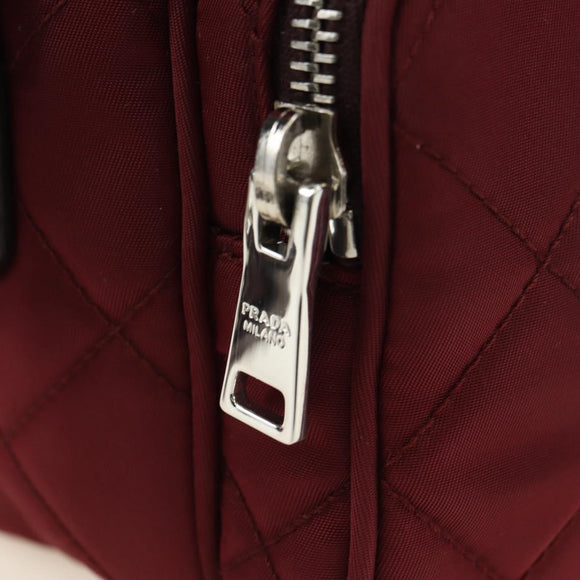PRADA Shoulder Bag Nylon Bordeaux Silver Auth 181261M