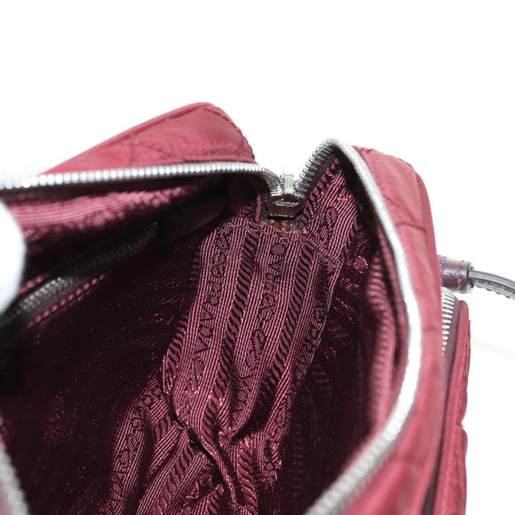 PRADA Shoulder Bag Nylon Bordeaux Silver Auth 181261M