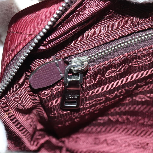 PRADA Shoulder Bag Nylon Bordeaux Silver Auth 181261M