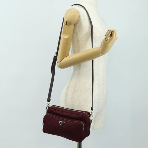 PRADA Shoulder Bag Nylon Bordeaux Silver Auth 181261M