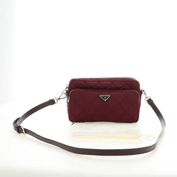 PRADA Shoulder Bag Nylon Bordeaux Silver Auth 181261M