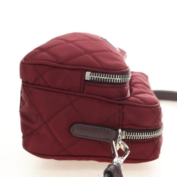 PRADA Shoulder Bag Nylon Bordeaux Silver Auth 181261M
