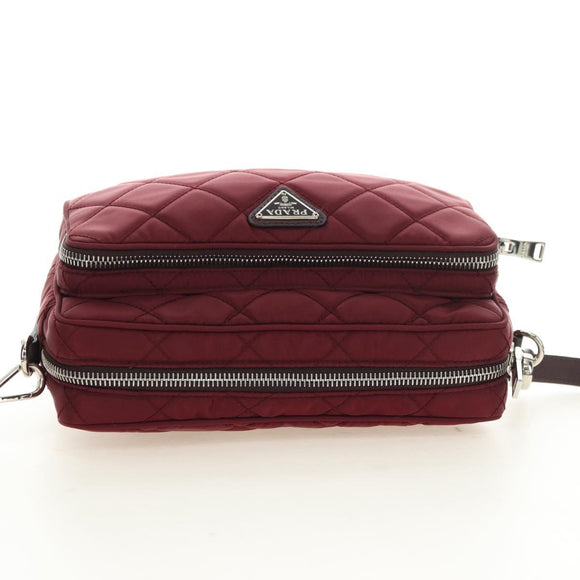 PRADA Shoulder Bag Nylon Bordeaux Silver Auth 181261M