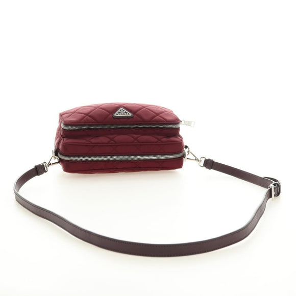 PRADA Shoulder Bag Nylon Bordeaux Silver Auth 181261M