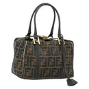 FENDI Zucca Canvas Hand Bag Black Brown Auth 181262-1