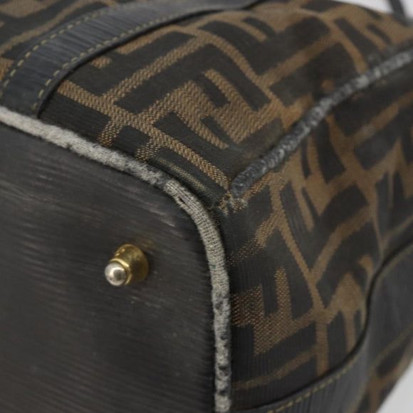 FENDI Zucca Canvas Hand Bag Black Brown Auth 181262