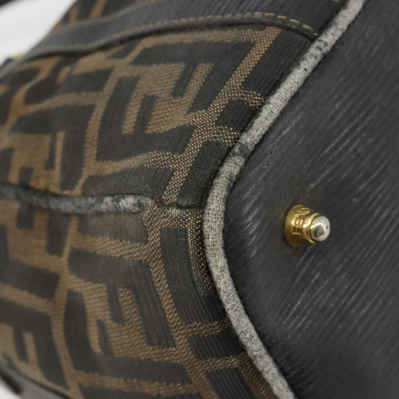 FENDI Zucca Canvas Hand Bag Black Brown Auth 181262