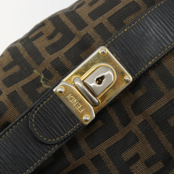FENDI Zucca Canvas Hand Bag Black Brown Auth 181262
