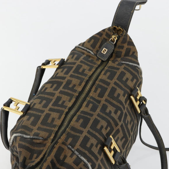 FENDI Zucca Canvas Hand Bag Black Brown Auth 181262