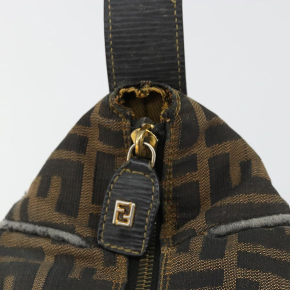 FENDI Zucca Canvas Hand Bag Black Brown Auth 181262