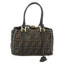 FENDI Zucca Canvas Hand Bag Black Brown Auth 181262-2