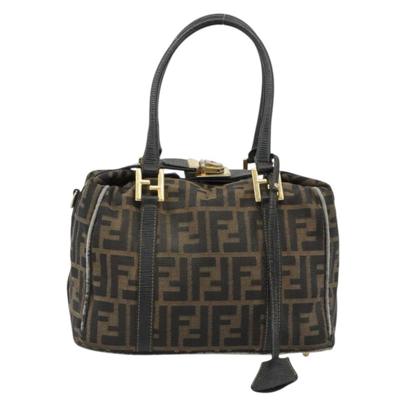 FENDI Zucca Canvas Hand Bag Black Brown Auth 181262