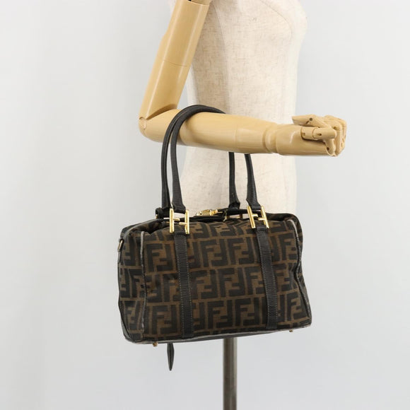 FENDI Zucca Canvas Hand Bag Black Brown Auth 181262