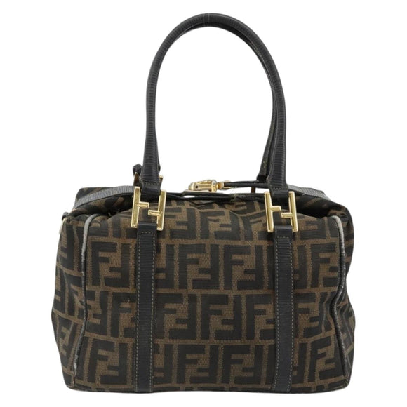FENDI Zucca Canvas Hand Bag Black Brown Auth 181262