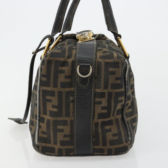 FENDI Zucca Canvas Hand Bag Black Brown Auth 181262