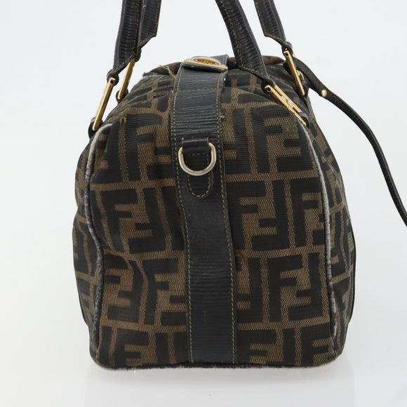 FENDI Zucca Canvas Hand Bag Black Brown Auth 181262