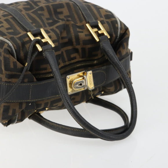 FENDI Zucca Canvas Hand Bag Black Brown Auth 181262