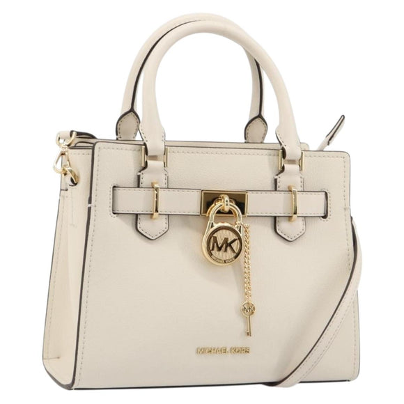 MICHAEL KORS Tote Bag Leather 2way White Gold Auth 181263A