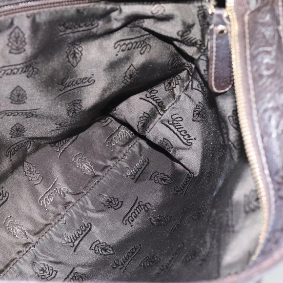 GUCCI GG Canvas Guccissima Bag Leather Dark Brown Silver 201446 Auth 181269
