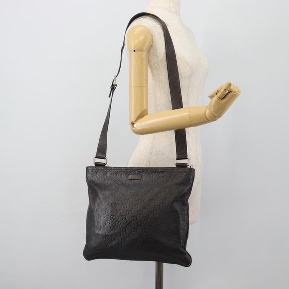 GUCCI GG Canvas Guccissima Bag Leather Dark Brown Silver 201446 Auth 181269