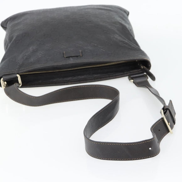 GUCCI GG Canvas Guccissima Bag Leather Dark Brown Silver 201446 Auth 181269