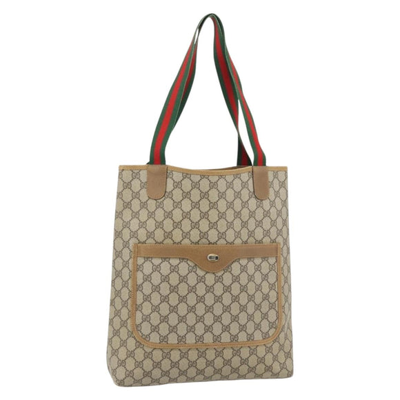 GUCCI GG Supreme Web Sherry Line Tote Bag PVC Beige Red 39 02 003 Auth 181273A