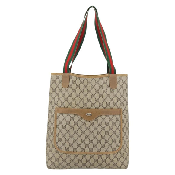 GUCCI GG Supreme Web Sherry Line Tote Bag PVC Beige Red 39 02 003 Auth 181273A