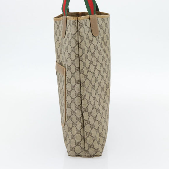 GUCCI GG Supreme Web Sherry Line Tote Bag PVC Beige Red 39 02 003 Auth 181273A