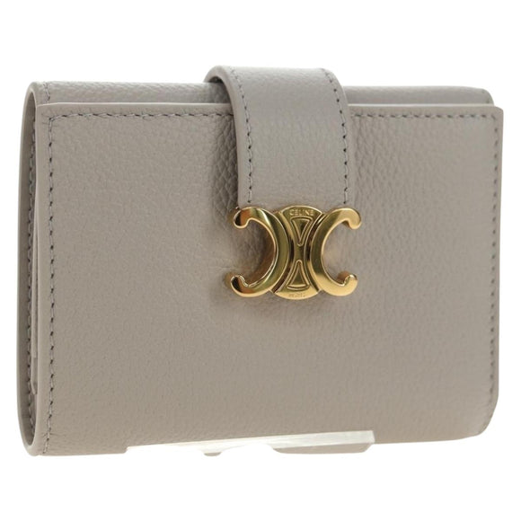 CELINE Triomphe Wallet Leather Beige Gold Auth 181278M