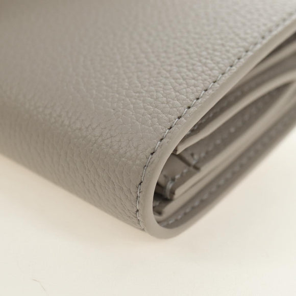 CELINE Triomphe Wallet Leather Beige Gold Auth 181278M