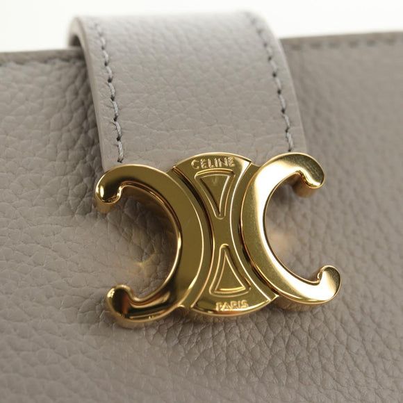 CELINE Triomphe Wallet Leather Beige Gold Auth 181278M