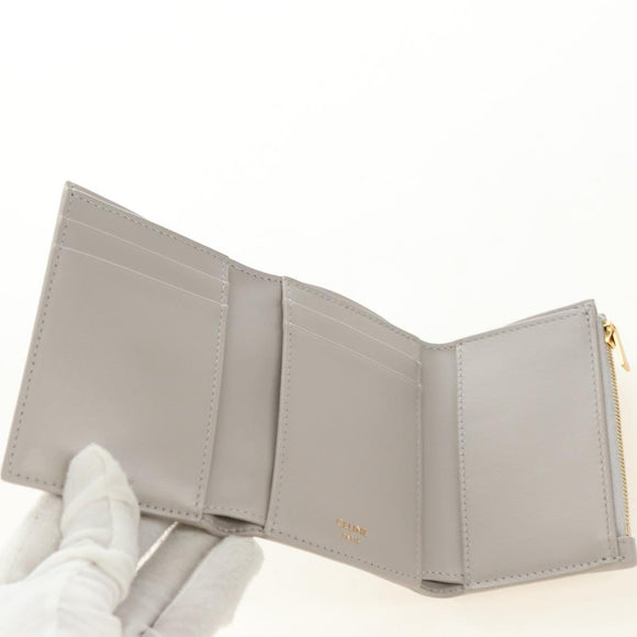 CELINE Triomphe Wallet Leather Beige Gold Auth 181278M