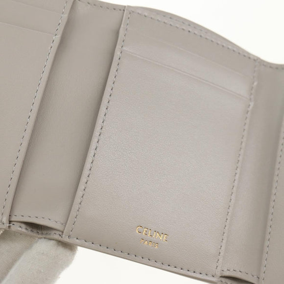 CELINE Triomphe Wallet Leather Beige Gold Auth 181278M