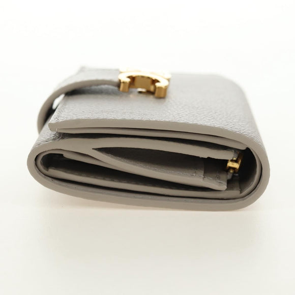CELINE Triomphe Wallet Leather Beige Gold Auth 181278M