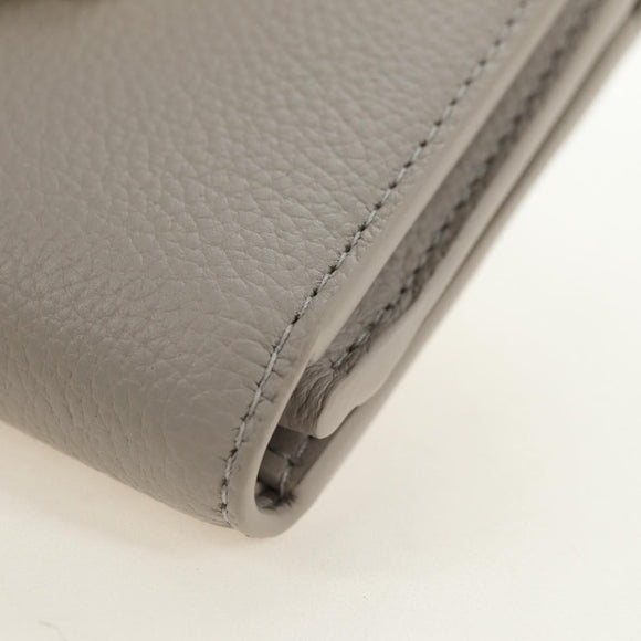 CELINE Triomphe Wallet Leather Beige Gold Auth 181278M