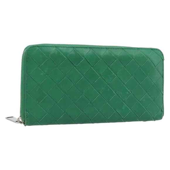 BOTTEGA VENETA INTRECCIATO Long Wallet Leather Green Silver Auth 181279