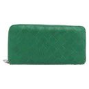 BOTTEGA VENETA INTRECCIATO Long Wallet Leather Green Silver Auth 181279-13