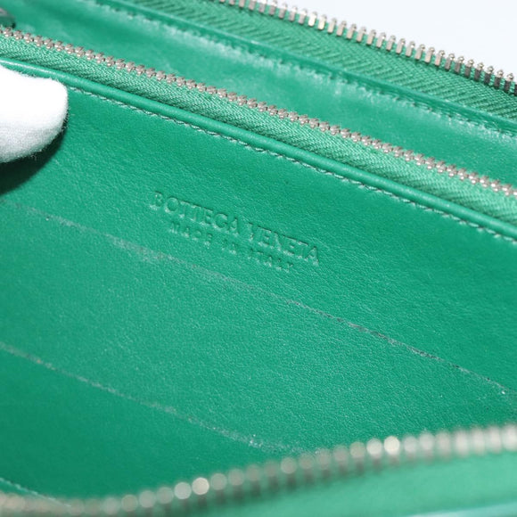 BOTTEGA VENETA INTRECCIATO Long Wallet Leather Green Silver Auth 181279