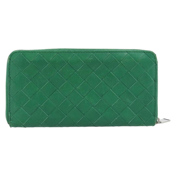 BOTTEGA VENETA INTRECCIATO Long Wallet Leather Green Silver Auth 181279