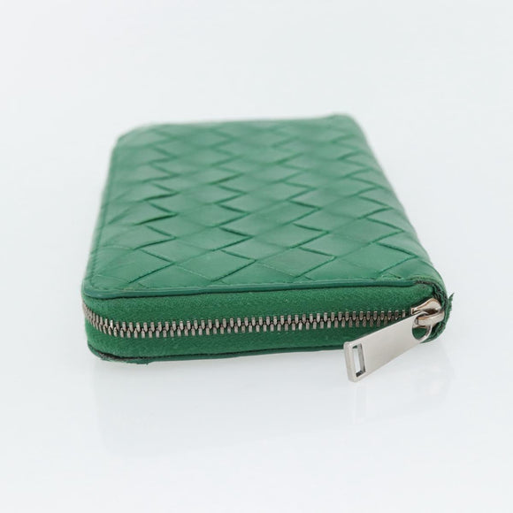 BOTTEGA VENETA INTRECCIATO Long Wallet Leather Green Silver Auth 181279
