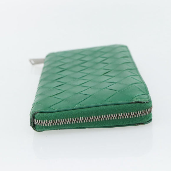 BOTTEGA VENETA INTRECCIATO Long Wallet Leather Green Silver Auth 181279