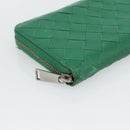 BOTTEGA VENETA INTRECCIATO Long Wallet Leather Green Silver Auth 181279-14