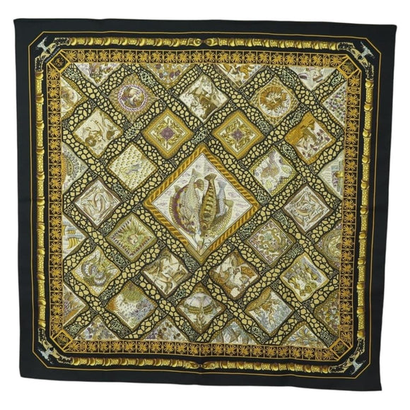 HERMES Carre 90 Scarf Silk ”MARE NOSTRUM” Black Auth 181284V