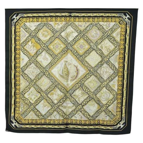 HERMES Carre 90 Scarf Silk ”MARE NOSTRUM” Black Auth 181284V