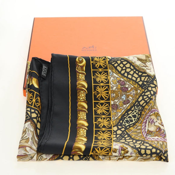 HERMES Carre 90 Scarf Silk ”MARE NOSTRUM” Black Auth 181284V