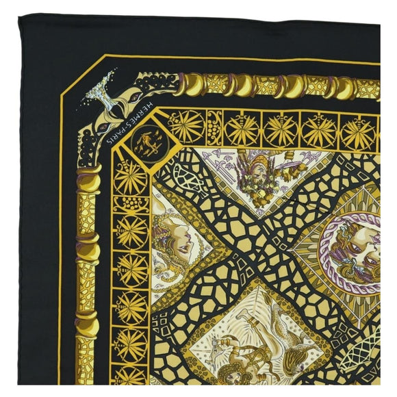 HERMES Carre 90 Scarf Silk ”MARE NOSTRUM” Black Auth 181284V
